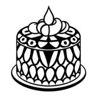 Intricate Black and White Ornamental Cake with Drop Topper on a Plate, Featuring Detailed Patterns and Geometric Shapes. vector