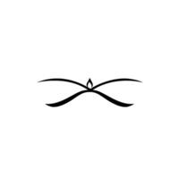 Minimalist black linear art, stylized candle flame with symmetrical curved lines against white background, evoking peace. vector