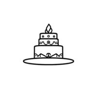 Minimalist black and white illustration of a threetiered cake with decorative patterns and a flame on a plate, centered. vector
