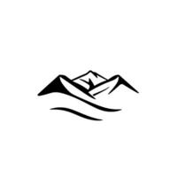 Black and White Mountain Range , Minimalist Featuring Peaks and Flowing Lines Over White Background. vector