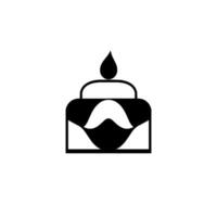 Minimalist Black and White Illustration Stylized Burner with Flame Inside a Diamond Frame, Featuring Geometric Curves, and a Clean Aesthetic. vector