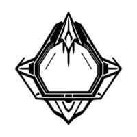 Black and white stylized diamondshaped crest with sharp angles and intricate line work, isolated on white. vector