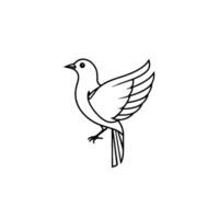 Minimalist Black and White Line Art of a Dove with Outstretched Wing, Isolated on White Background vector