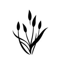 Minimalist Silhouette of Aquatic Reeds and Grass within a Circular Frame, Showcasing Natures Organic Simplicity, Tranquil Balanced Composition. vector