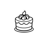 Simple Black and White Illustration of a Round, TwoTier Cake Decorated with FloralShaped Frosting on a Plate. vector