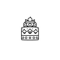 A stylized, minimalist black and white illustration of a tiered cake with ornamental details, set against a clean white background. vector