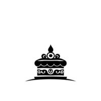Minimalist Black Cake Silhouette with Ornate Decorative Elements on White Background. vector