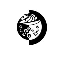 Symmetrical BW Illustration of a Coffee Cup with Whipped Cream, Decorative Swirls, in Circle, Twotone vector