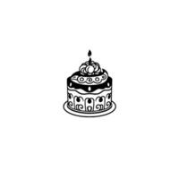 Intricately Decorated Monochrome Cake with Candle A Depiction of Celebration and Sweetness in a Clean, Minimalist Style vector
