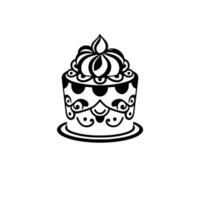 Intricate Black and White Illustration of a Delightful Decorated Cake on a White Background, Featuring Detailed Patterns and Designs. vector