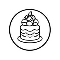 Black and white minimalist circular featuring a layered cake, topped with decorative frosting or whipped cream. vector