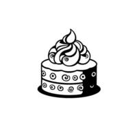 Simple illustration of a twolayered cake, featuring a swirling, stylized frosting and intricate spiral patterns as decoration, in a minimalist monochrome style. vector