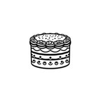 Black and White Illustration of a Decorated Layered Cake with Ornate Frosting Details and Dot Patterns. vector