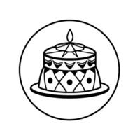 Intricate Black and White Cake Inside a Circular Frame, Featuring Detailed Geometric Patterns and Topped with a FlameLike Element. vector