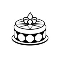 Elegant Black and White Cake with Flower Detail and Geometric Pattern on Round Stand, Isolated on White. vector