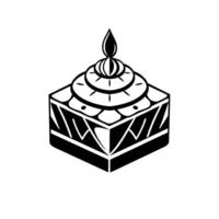 Geometric Illustration Stylized Cube with Ornate Tiered Ornament and Flamelike Top, in Black and White. vector