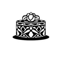 Black and White Illustration of a Decorated Cake with Orb Topping and Ornate Geometric Designs, Set Against White Background. vector