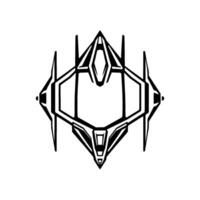 Symmetrical Black and White Geometric Spacecraft Illustration Futuristic with Sharp Angles, Edges, and Angular Shapes. vector