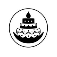 Black White Circular of a ThreeTiered Cake with Candle, Decorative Details, and a Festive . vector