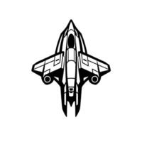 Stylized TopDown View of a Sleek Black and White Jet Fighter with Angular Wings and Circular Engine Intakes, Set Against a Clean White Background. vector