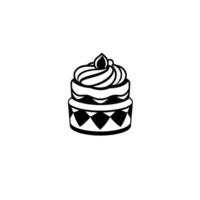Monochrome Minimalist Illustration TwoTiered Cake with Whipped Cream Top, Diamond Pattern Base, on Clean White Backdrop vector