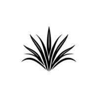 Minimalist black and white illustration of a stylized grass plant with pointed blades radiating from a central point, suggestive of growth and natural beauty, set against a stark white background. vector