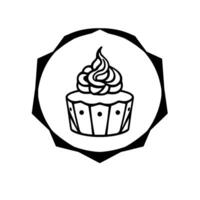 Elegant Monochrome Cupcake within Geometric Black Frame on White Background vector