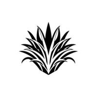 Bold Black and White Illustration of a stylized Agave Plant with pointed leaves, radiating from a central point, set against a stark white background. vector