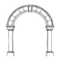 Architectural Line Drawing of Classical Archway Structure, Featuring Columns, a Keystone, and Geometric Detailing on a White Background. vector