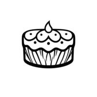 Simple Black and White Cake Illustration with Ornate Detailing, Topped with Rounded Decorations and a Single Droplet Accent, Isolated on White Background vector