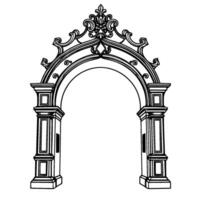 Ornate Black and White Archway Drawing with Decorative Scrollwork and Architectural Details, Classical . vector