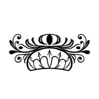 Ornate Black and White Decorative Crown with Swirls and Scrollwork on a White Background. vector