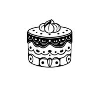 Intricately Detailed Black and White Cake Illustration with Ornamental and Nut Topping, Isolated on White Background vector