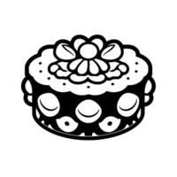 Whimsical Black and White Illustration of a CakeMonster Hybrid with a Floral Topping and Smiling Eyes, Representing Playful Fun vector