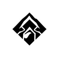 Abstract black and white geometric features a stylized mountain range within a diamond shape, showcasing a clean, modern aesthetic. vector