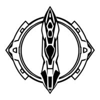Geometric Black and White Illustration of a Central Vertical Abstract Shape within a Circular and DiamondShaped Frame. vector