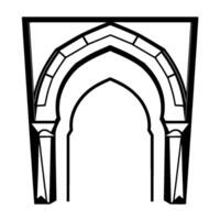 Architectural Line Art Elegant Islamic Archway in Black, White, and Gray with Multiple Arches. vector