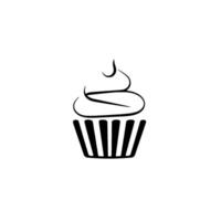 Minimalist Black and White Line Drawing of a Sweet Cupcake with Whipped Cream on Plain White Background. vector