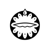 Abstract Black and White Floral Emblem with Tear Drop Center, Minimalist with Organic Shapes vector