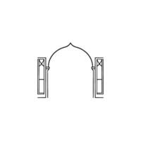 Minimalist Black Line Art of an Arched Gateway with Columned Supports and Windowlike Details on a White Background. vector