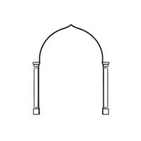 Minimalist black line drawing of a Moorish arch, framed by two stylized pillars, set against a pure white background. vector