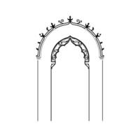 Elegant Black and White Architectural Drawing of an Ornate Arched Gateway with Decorative Floral and Geometric Details. vector