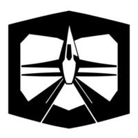 Futuristic Spacecraft in a Hexagonal Frame with Geometric, Black and White Aesthetics. vector