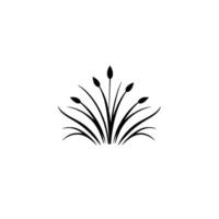 Minimalist black and white illustration of stylized reeds with five seed heads, emerging from a white base. vector