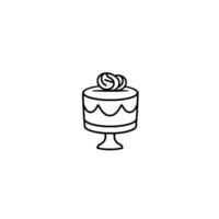 Minimalist black outline illustration of a small tiered cake with a wavy pattern and circular decoration on a white background. vector