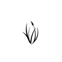 Minimalist Black Ink Silhouette of a Grass Plant with Seed Head, Centered on a White Background, Evoking Simplicity and Natures Elegance. vector