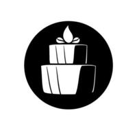 Minimalist Black Circle Cake with Tiered Layers and Floral Topping, a Celebration Symbol. vector