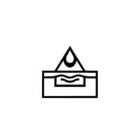 Minimalist blacklined on white background, depicting a box with liquid symbol, above a tear, with a wavy window. vector