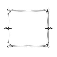 A minimalist, handcrafted, decorative border with stylized ornamental corners and linear details in black on a white background. vector