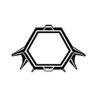 Geometric Abstract Bold Black and White Hexagonal Shape with Futuristic and Angular Elements on White Background. vector